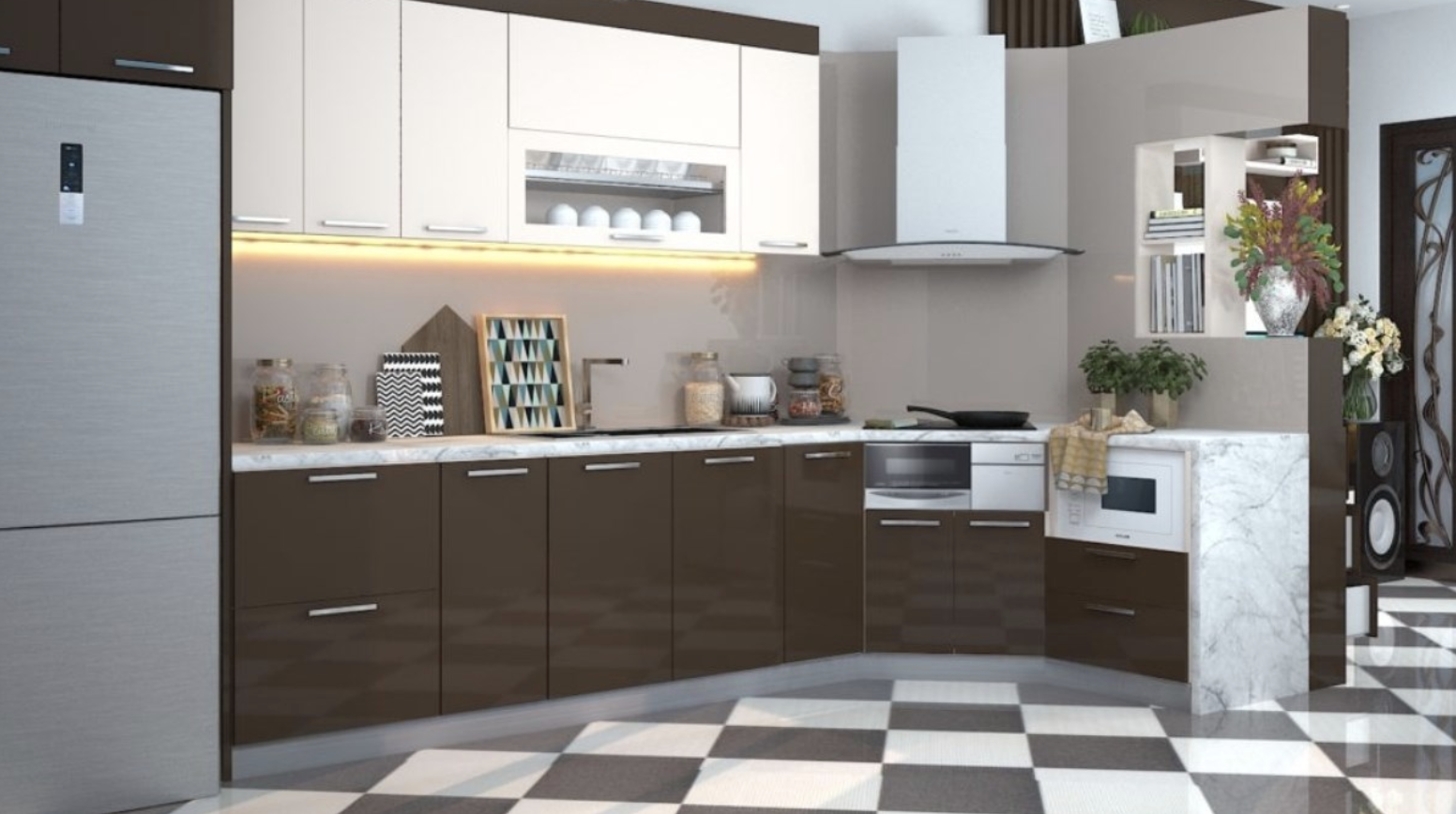 Bố trí bếp nấu và bồn rửa vuông góc